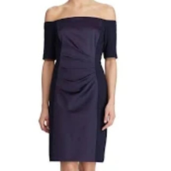 Lauren Ralph Lauren Dresses & Skirts - NEW Lauren Ralph Lauren Navy off shoulder satin sheath dress size 6